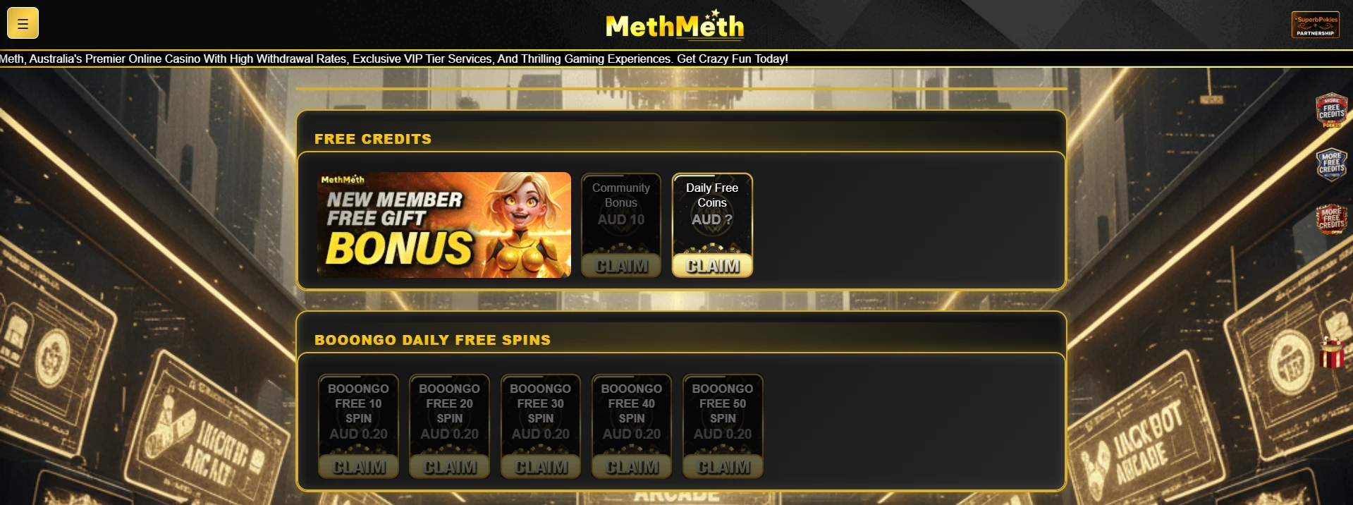 MethMeth promotions page with the Free Gift offer for new members