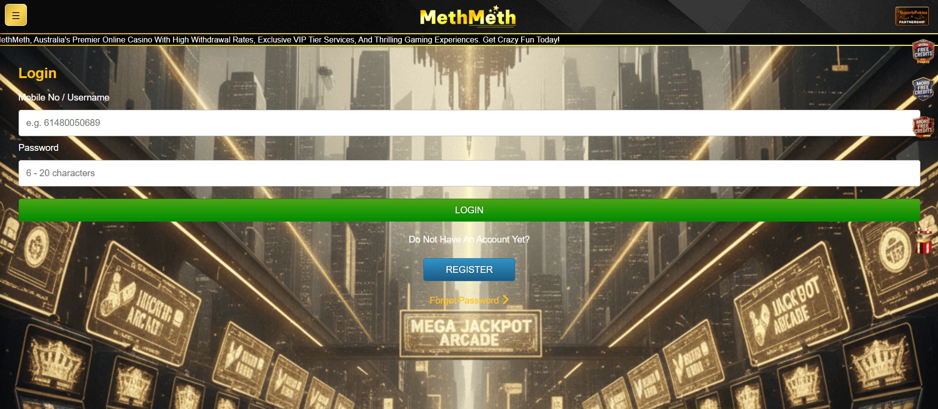 MethMeth sign-in form