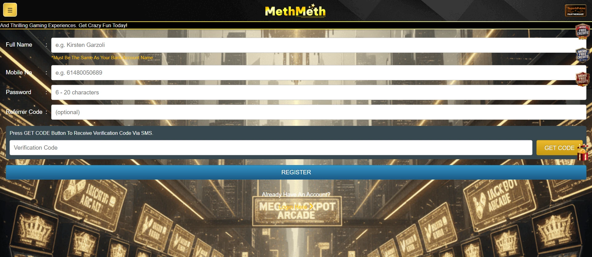 MethMeth registration form